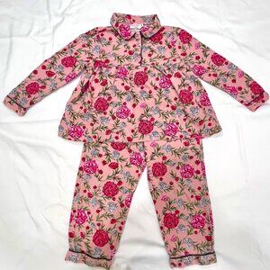 Cath Kidston Girls Flannel Pajama Set Pink Floral Print Size 5–6Y